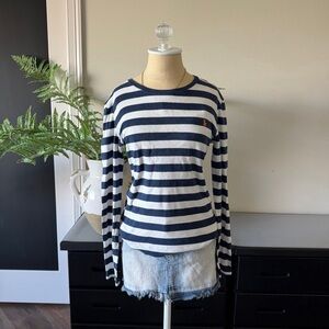 Striped Long Sleeve Top - Navy and White